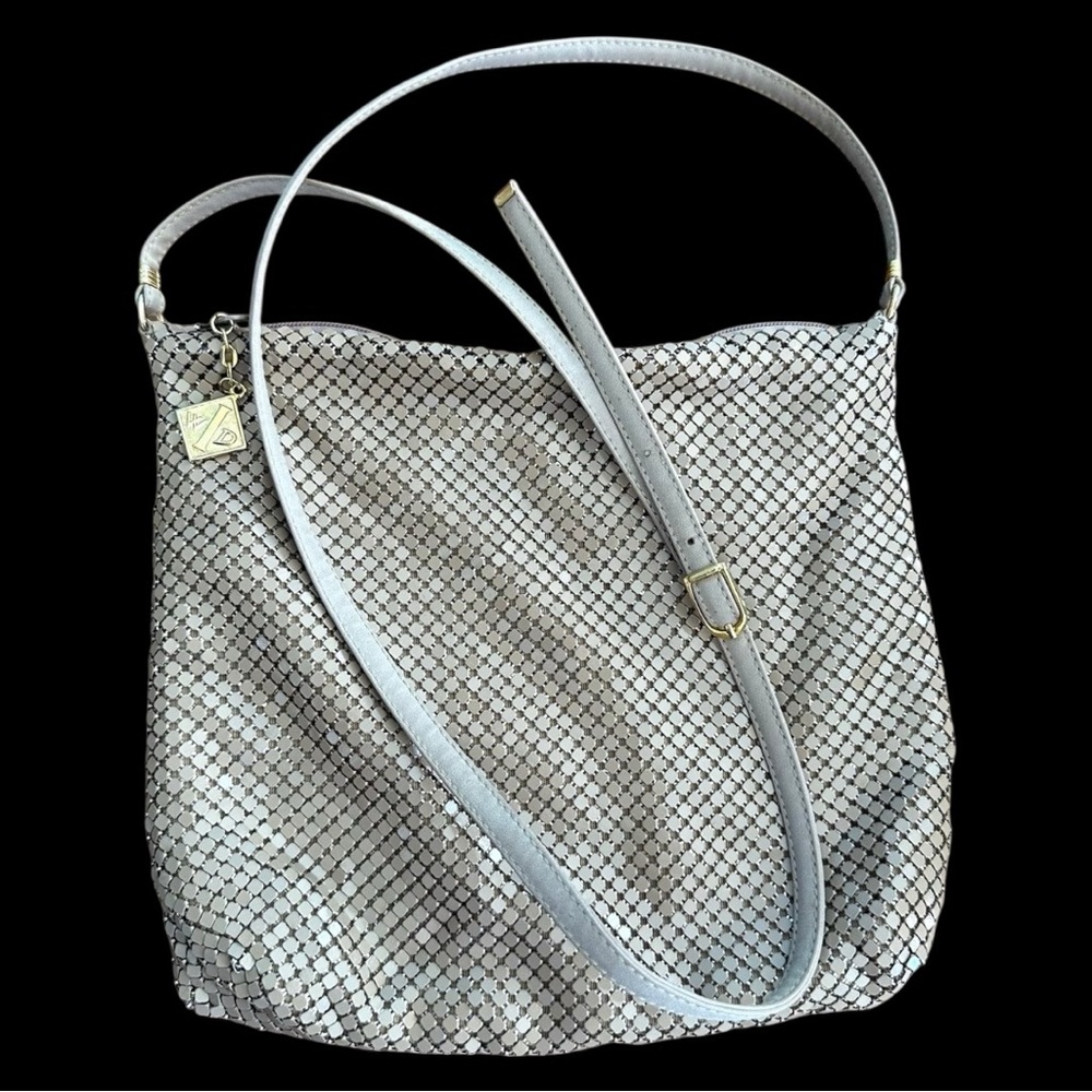 Vintage 1970s Whiting & Davis Tan Metal Mesh Shoulder Bag Hong Kong Disco Era
